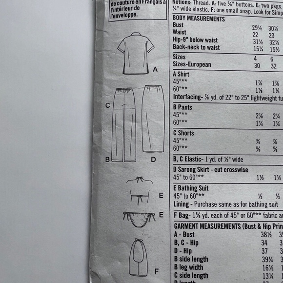 Simplicity Pattern Pants Shirt Bikini Shorts Beach Wear Sz 4 - 10 Uncut 2002 - Picture 5 of 5
